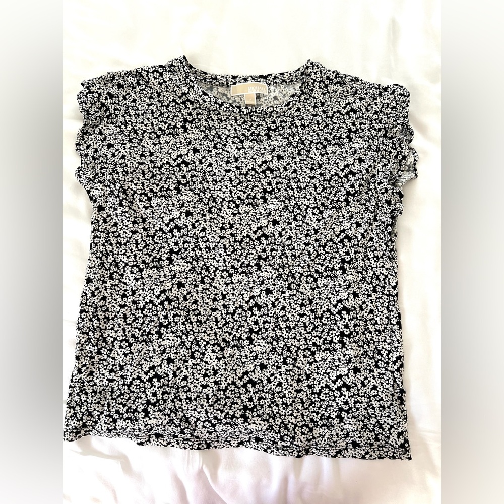 black and white floral blouse